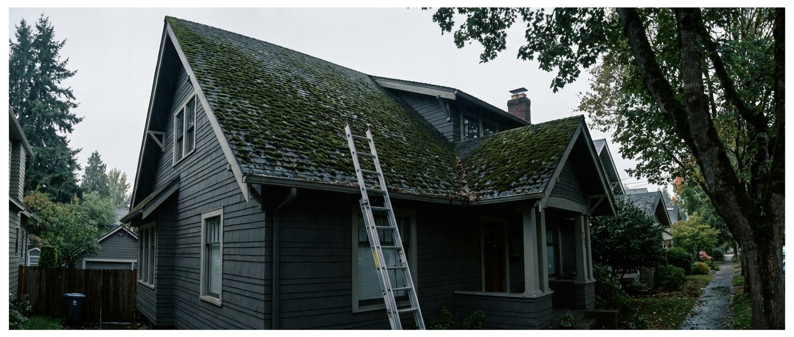 A beautiful Portland home with a clean roof during a sunny weather break.